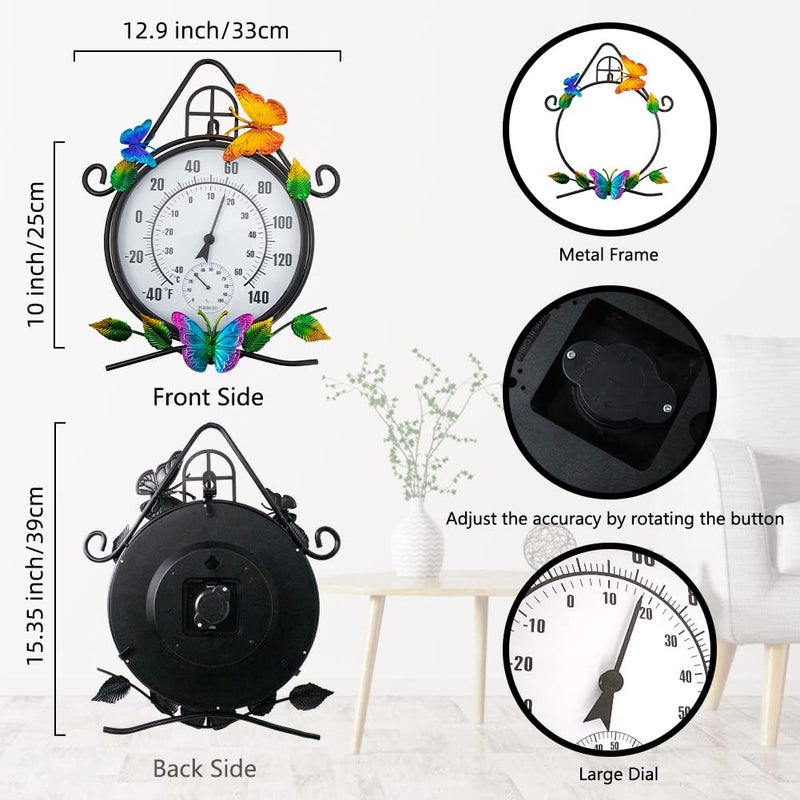 HOBYLUBY Indoor Outdoor Thermometer，Large Wall-Mounted Thermometer with Humidity, Easy to Read Decorative Outside Thermometer for Patio, Garden, No Require Batteries(Black) - Image 2